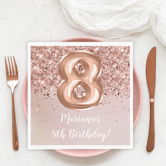  Rose Gold Kids Girl 8th Birthday Party Napkins (Creator Uploaded)