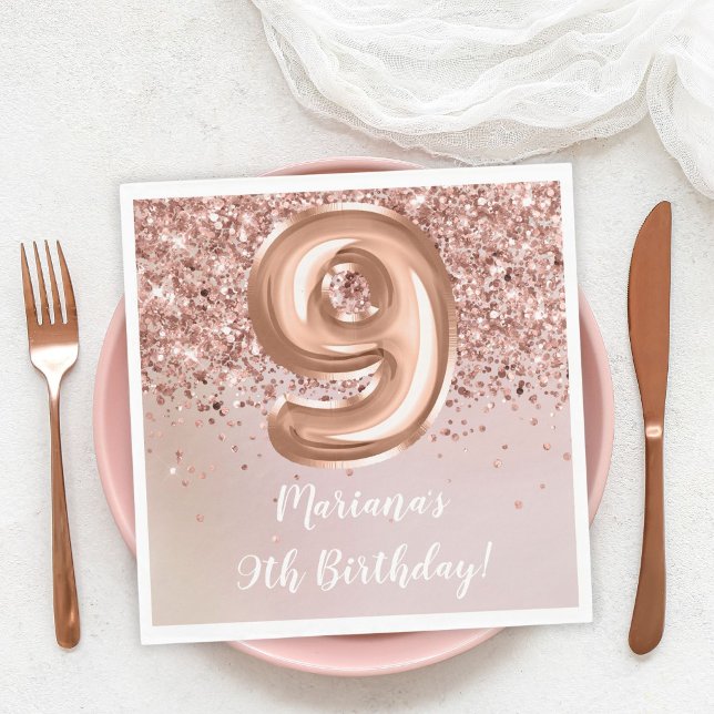  Rose Gold Kids Girl 9th Birthday Party Napkins (Creator Uploaded)