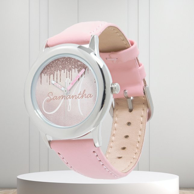Rose Gold Kids Girls Glitter Personalized Watch (Creator Uploaded)