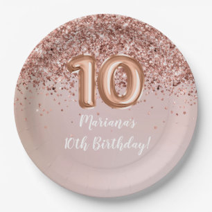 Rose Gold Kids Girly 10th Birthday Party Paper Plates