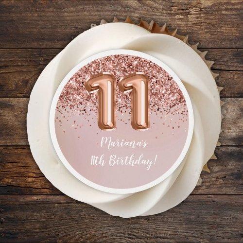 Rose Gold Kids Girly 11th Birthday Party Edible Frosting Rounds