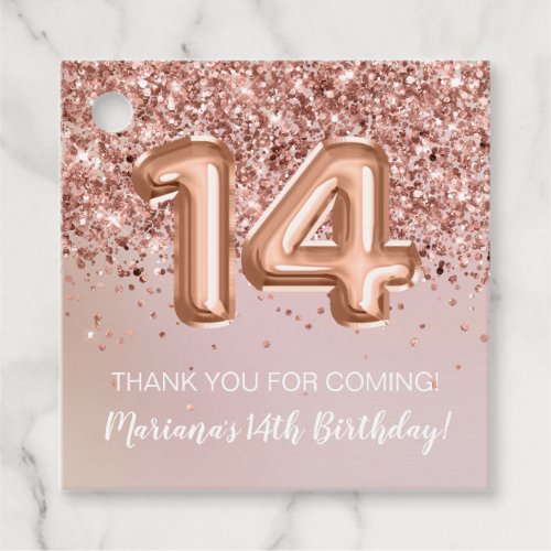 Rose Gold Kids Girly 14th Birthday Party Favor Tags