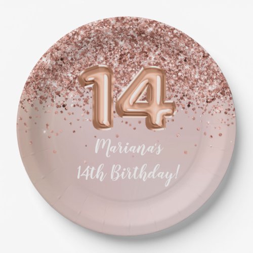  Rose Gold Kids Girly 14th Birthday Party Paper Plates