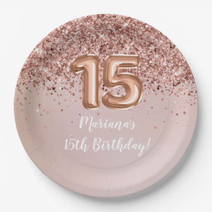  Rose Gold Kids Girly 15th Birthday Party Paper Plates