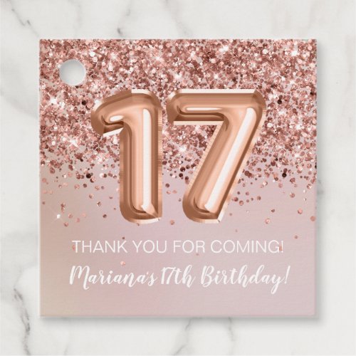 Rose Gold Kids Girly 17th Birthday Party Favor Tags