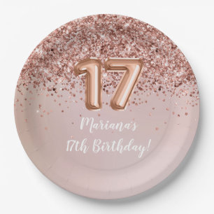 Rose Gold Kids Girly 17th Birthday Party Paper Plates