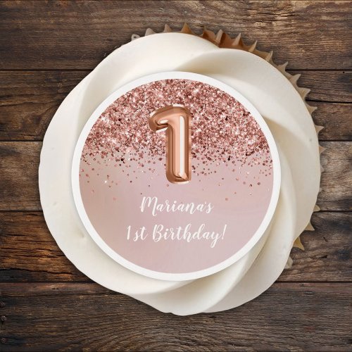 Rose Gold Kids Girly 1st Birthday Party Edible Frosting Rounds