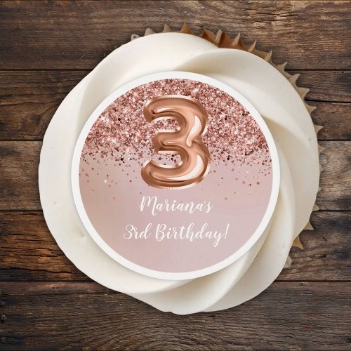 Rose Gold Kids Girly 3rd Birthday Party Edible Frosting Rounds