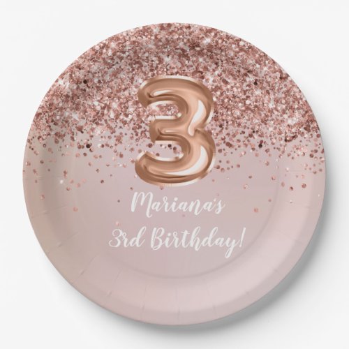  Rose Gold Kids Girly 3rd Birthday Party Paper Plates