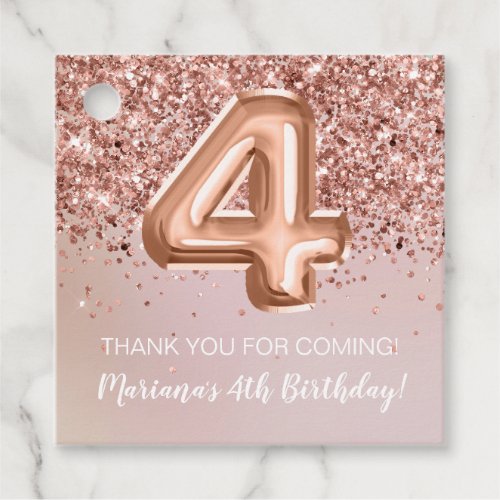 Rose Gold Kids Girly 4th Birthday Party Favor Tags