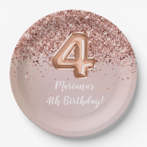  Rose Gold Kids Girly 4th Birthday Party Paper Plates