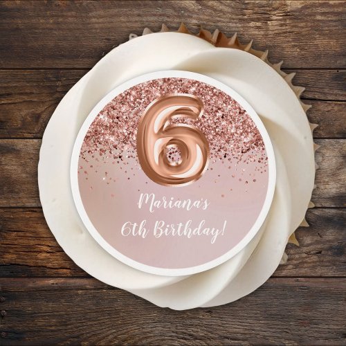 Rose Gold Kids Girly 6th Birthday Party Edible Frosting Rounds