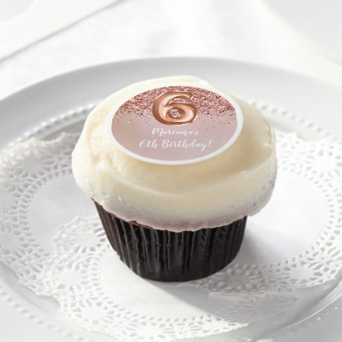 Rose Gold Kids Girly 6th Birthday Party Edible Frosting Rounds