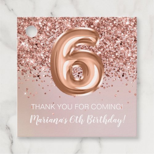 Rose Gold Kids Girly 6th Birthday Party Favor Tags