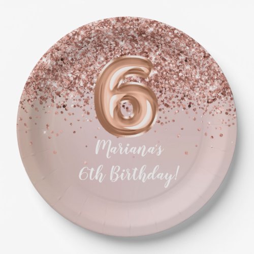  Rose Gold Kids Girly 6th Birthday Party Paper Plates