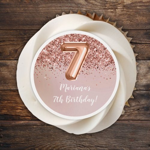 Rose Gold Kids Girly 7th Birthday Party Edible Frosting Rounds