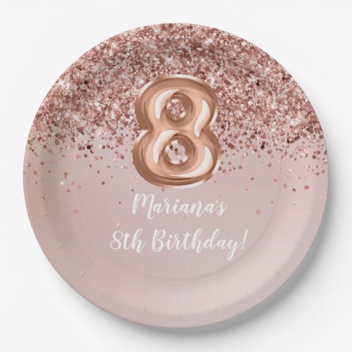  Rose Gold Kids Girly 8th Birthday Party Paper Plates