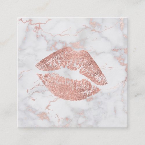 rose gold kiss on pink grey marble makeup artist square business card