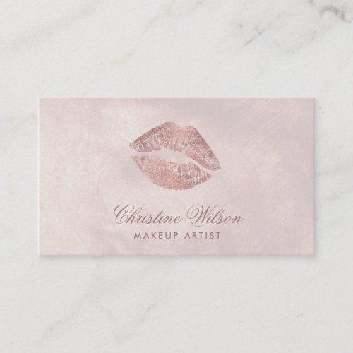 rose gold kiss on rose gold watercolor business card