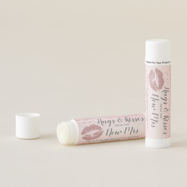 Rose Gold KISSES FROM NEW MRS Bridal Shower Favor Lip Balm (In Situ)