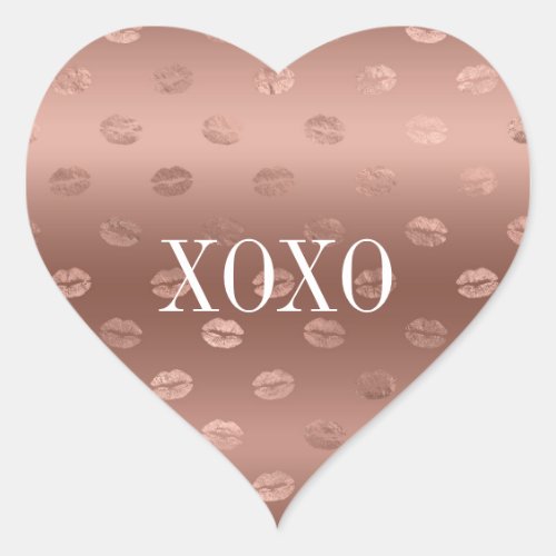 Rose Gold Kisses Lips Heart Sticker