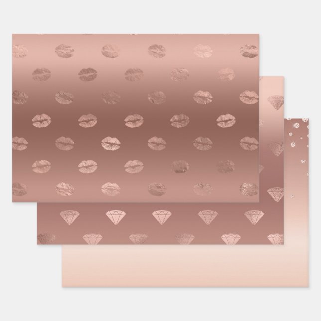 Rose Gold Kisses Lips Wrapping Paper Sheets (Set)