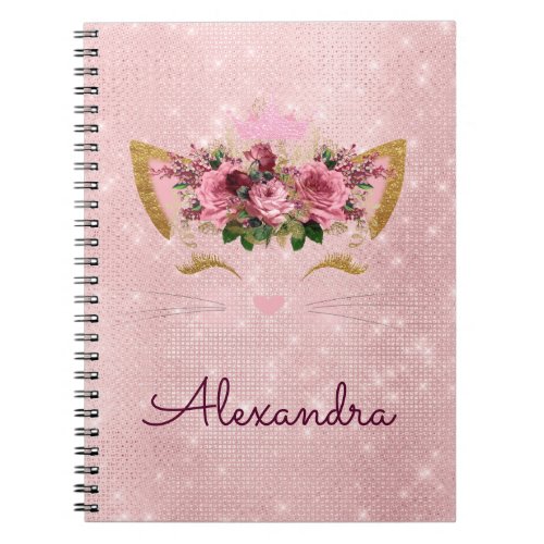 Rose Gold Kitty Sparkle Princess Monogram Name Notebook