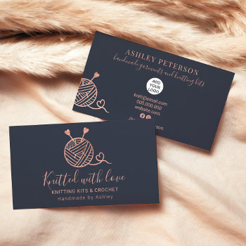 Rose Gold Knitting Crochet Yarn Handmade Kit Blue Business Card by girly_trend at Zazzle