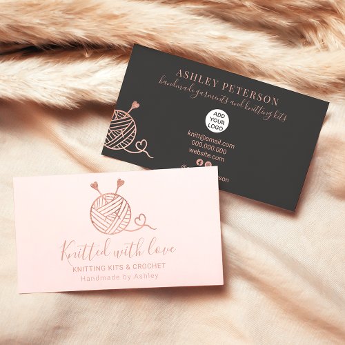 Rose gold knitting crochet yarn handmade kit pink business card