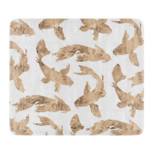 Rose gold koi fish white background cutting board