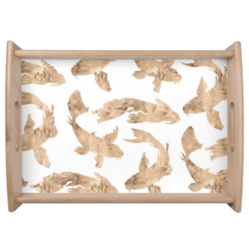 Rose gold koi fish white background serving tray