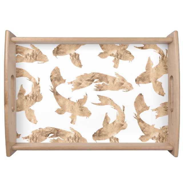 Rose gold koi fish white background serving tray (Front)