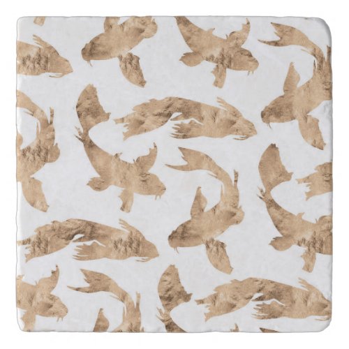 Rose gold koi fish white background trivet