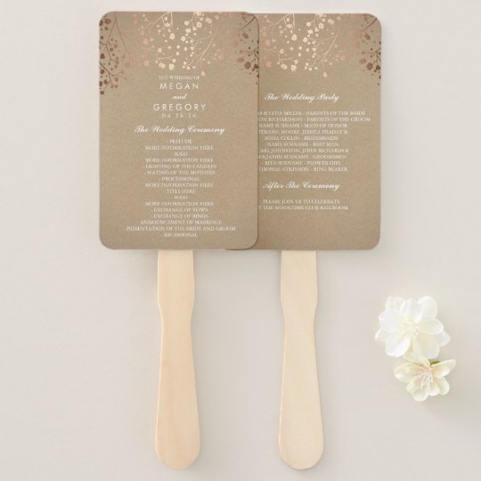 Rose Gold Kraft Style Paper Wedding Program Hand Fan Zazzle Com