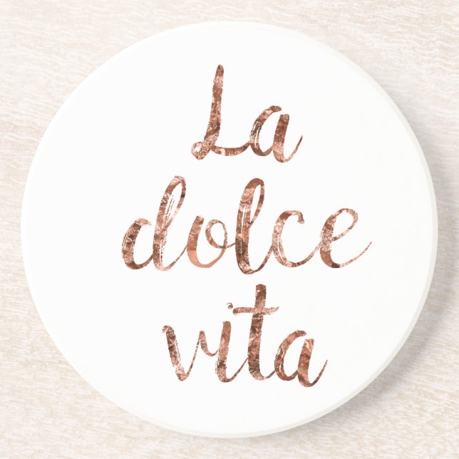 Rose gold La Dolce Vita Sandstone Coaster (Front)