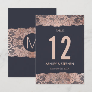 Rose Gold Lace and Navy Blue Table Numbers