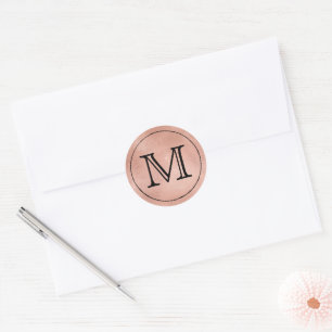 Rose Gold Lace Black Monogram Letter Classic Round Sticker