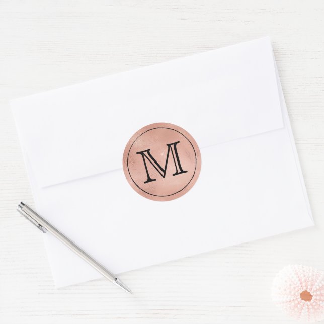 Rose Gold Lace Black Monogram Letter Classic Round Sticker (Envelope)