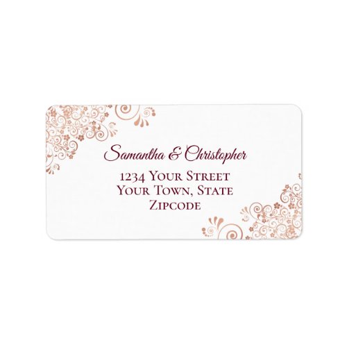 Rose Gold Lace  Burgundy Elegant Wedding Address Label