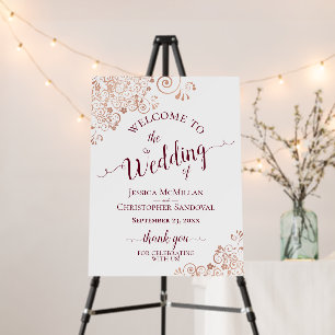 Rose Gold Lace & Burgundy Elegant Wedding Welcome Foam Board