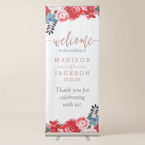 Rose Gold Lace  Floral Elegant Wedding Welcome Retractable Banner