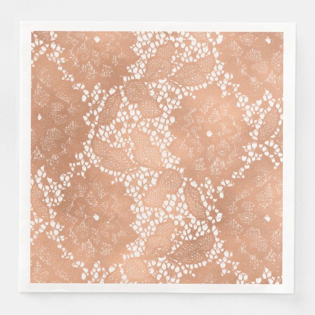 Rose Gold Lace & Floral Wedding Reception Party Paper Dinner Napkins (Front)
