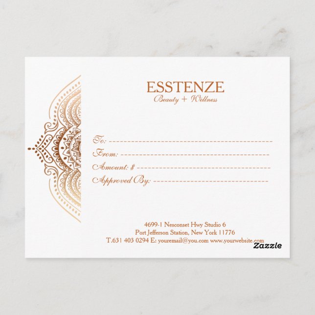 Rose-Gold Lace Gift Certificate Postcard (Back)