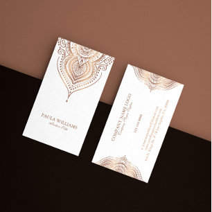 Rose-Gold Lace Mandala on White Business Card