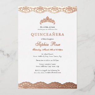 Rose Gold Lace Tiara Quinceanera Foil Invitation
