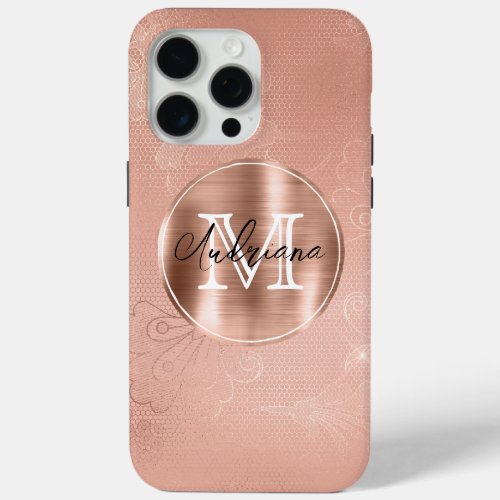 Rose Gold Lace White Monogram Letter iPhone 15 Pro Max Case