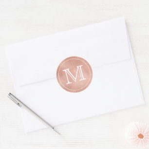 Rose Gold Lace White Monogram Letter Classic Round Sticker
