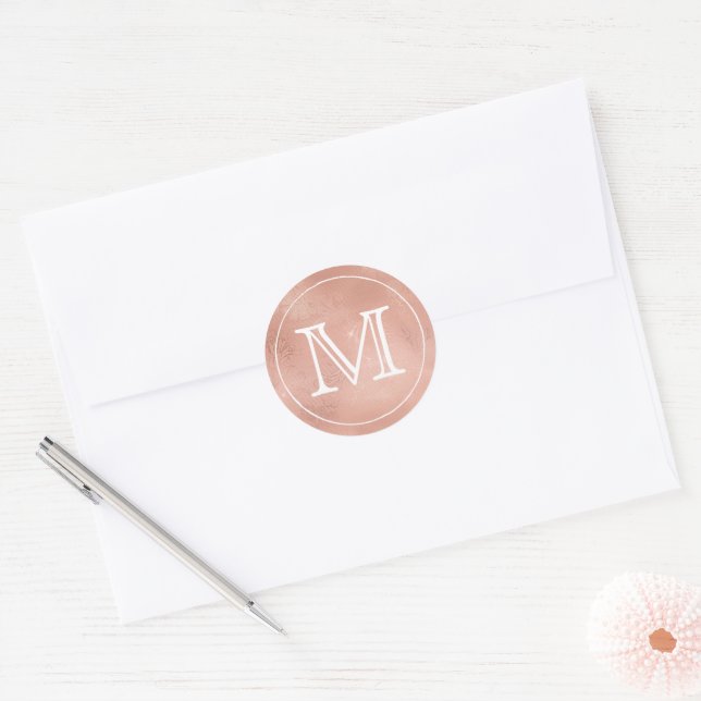 Rose Gold Lace White Monogram Letter Classic Round Sticker (Envelope)