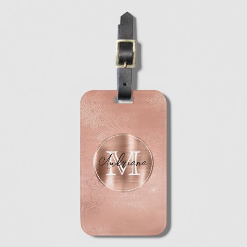 Rose Gold Lace White Monogram Letter Luggage Tag