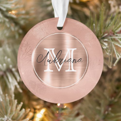 Rose Gold Lace White Monogram Letter Ornament